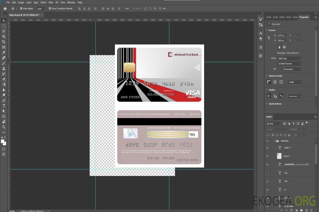 Cameroun Afriland First carte visa bancaire template